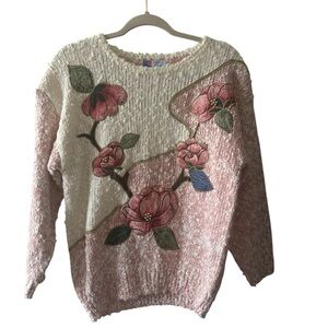 Lindsey Blake Vintage Floral Print Sweater Hand Knitted Medium